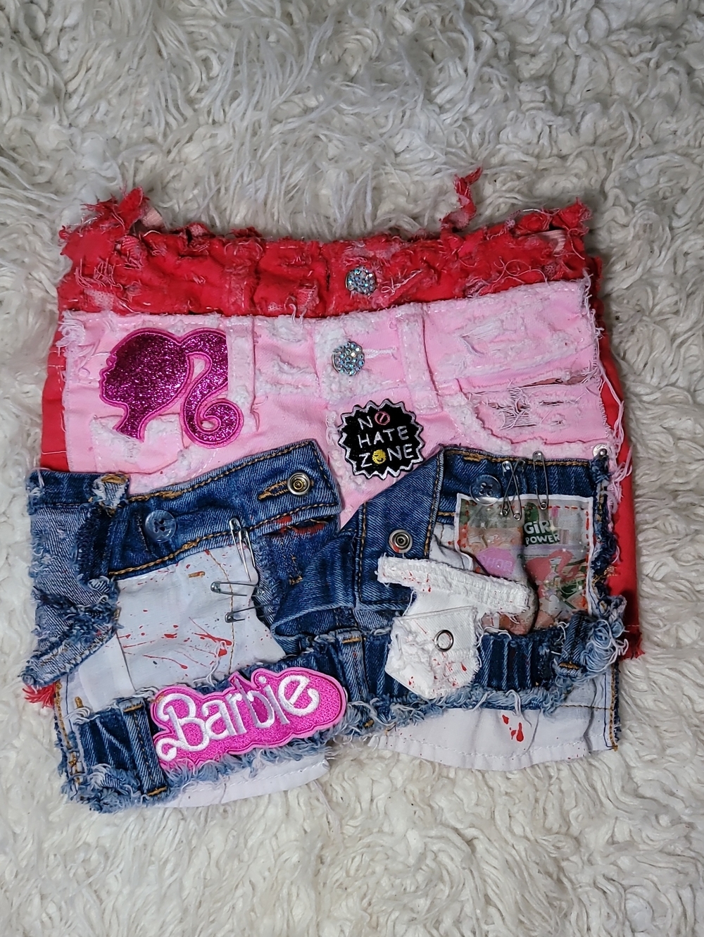 Barbie Patchwork Denim & Pink Girls Skirt with Logo Patches